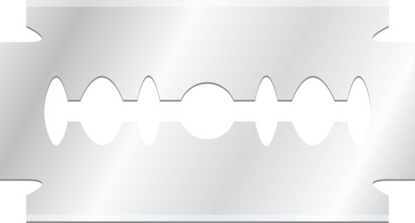 Bu yakın plan çekimde iki ucu keskin jilet sergileniyor. Simetrik tasarım ve metalik parıltı aracın hassasiyetini ve keskinliğini vurgular. Amacı tımar etmek..