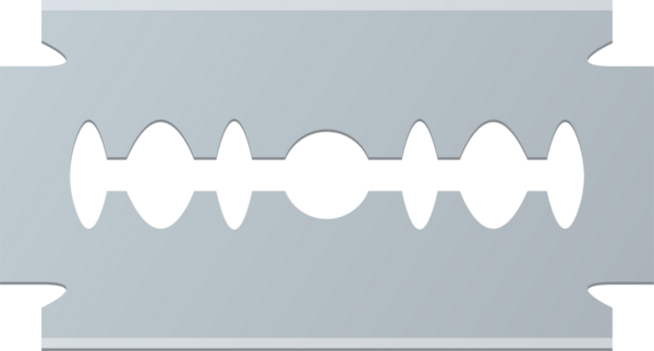 Bu resim, açık gri metalik dokuya ve tıraş verimliliği için birden fazla siyah kesiklere sahip çift kenarlı tıraş bıçağının yakın çekimini gösteriyor. Güvenlik ve keskinlik.