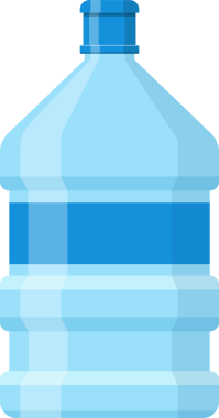 Su soğutucuları için tasarlanmış büyük mavi plastik bir sürahi tasviri. Geniş bir gövdesi, daha küçük bir boynu ve kapağı vardır. Sürahi boş görünüyor..