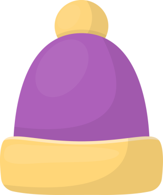 Bu bir kış şapkası çizimi. Üzerinde ponpon olan mor ve altın renginde. Şapka soğukta kafaları sıcak tutmak için tasarlandı..