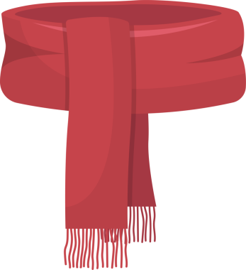 Kırmızı bir eşarp, muhtemelen yün ya da pamuk, siyah bir arkaplanda belirgin bir şekilde sergilenir. Aksesuarın ucunda püsküller var. Sıcaklık ya da moda için olabilir..