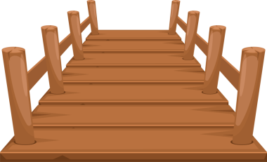 Bir karikatür çizimi, her iki tarafında sade ve süslenmemiş korkuluklar bulunan ahşap basamakların ileri açılı görüntüsünü gösterir. Herhangi bir ayara mükemmel ekleme.