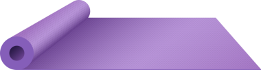 Kısmen açılmış bir lavanta egzersiz paspası sergileniyor. Paspas, sol ve sağ tarafta düz bir yüzey, egzersiz ve esneme hareketleri için ideal bir silindir içerir..