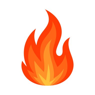 Bir vektör sanat çizimi tabanı parlak sarı olan bir alevi, uçlarında turuncu ve kırmızı renge dönüşerek ısı, enerji ve tutku iletimini gösteriyor. Beyaza yerleştirilmiş.