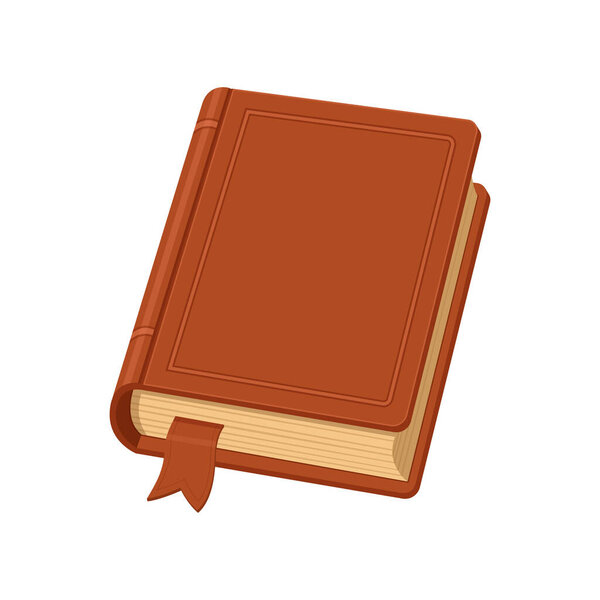 Иллюстрация закрытой книги с темно-коричневой обложкой и закладкой ленты. Это предполагает чтение, обучение и повествование. Книга изолирована на белом фоне.