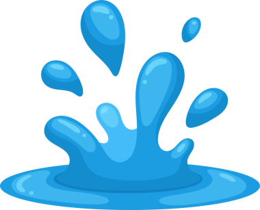 Bir su sıçramasının dinamik bir çizimi siyah bir zemin üzerinde açılır, çeşitli serinletici mavi su damlacıkları ve akarsularını orta hareket halinde sergiler..