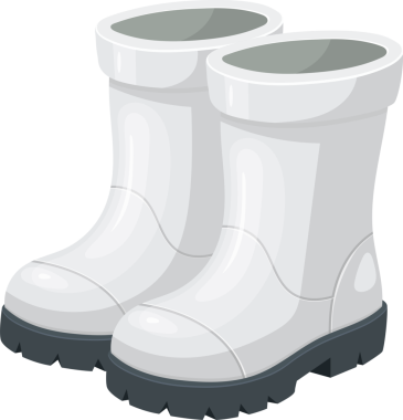Çizgi film stili bir resim, sağlam, koyu gri tabanlı, el değmemiş beyaz su geçirmez çizmeleri tasvir eder. Bahçıvanlık, çiftçilik ya da açık hava aktiviteleri için mükemmeldir..