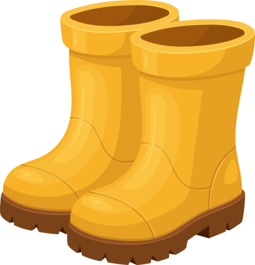 Koyu kahverengi tabanlı canlı sarı iş botları, kara zemine karşı, yağmurlu ya da çamurlu koşullar için ideal, örneğin bahçede çalışmak gibi..