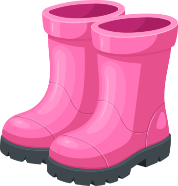 Resim pembe yağmur botlarını tasvir ediyor. Bu su geçirmez botlar yağmurlu havalarda açık hava aktiviteleri için harikadır. İşlevselliği moda anlayışıyla birleştirirler..