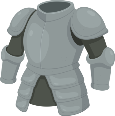 Gümüş renginde zırhlı bir karikatür seti. Oldukça detaylı, omuzluk ve eldiven gibi farklı koruma katmanlarını gösteriyor..