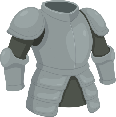 Kaplama zırhın karikatür tarzı bir çizimi. Zırh gri, bir göğüs parçası, omuz koruyucuları, kol koruyucuları ve etekten oluşuyor. Ayrıntılar koruma ve güç öneriyor.