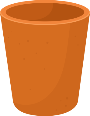 Bir terra cotta saksısı ekilmeye hazır bekliyor. Basit, silindirik şekil hafifçe inceltilmiş ve klasik gözenekli bir dokusu var. Bahçe işleri için mükemmel..