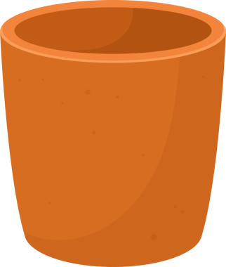 Terracotta saksısı tasviri. Tencere turuncu renkli ve boş. Arka plan siyah. Saksı çiçek, bitki ya da bitki dikmek için uygundur..