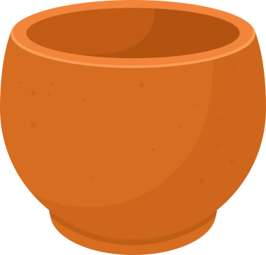 Toprak kaplarından yapılmış basit, yuvarlak bir kap. Pürüzsüz, hafif desenli bir yüzeyi ve tepesinde geniş bir açıklığı vardır. Tencere sıcak, kırmızımsı kahverengidir..