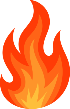 Bu resim parlak renkli bir alevi tasvir ediyor. Ateş kırmızı, turuncu ve sarı gradyanlardan oluşur. Siyah bir zemin üzerine kuruludur, parıltısını vurgular..