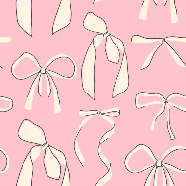 Kusursuz yay deseni. Renkli fiyonklar, düğümler, hediye yayları. El yapımı ve düz bir şekilde fiyonklar. Renkli yay seti