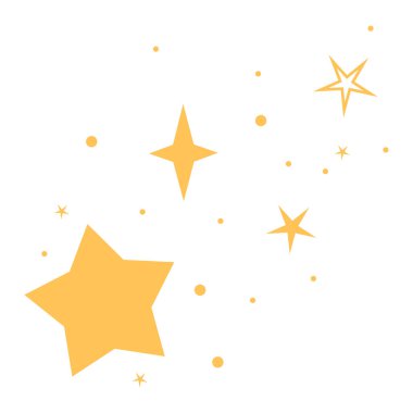 Yıldızlar. Parlak yıldızlar. Astronomi ve uzay. Kozmik figürler. Vektör yıldızlar. Arka planda çok yıldız var