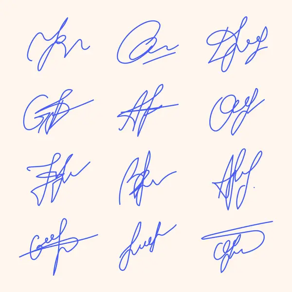 Fictitious Handwritten Signature Signature Variations Fine Handwriting Diverse Scribbles Handwritten — Stock Vector