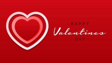 Sevgililer günün kutlu olsun. Kağıt kesim gerçekçiliğiyle geçmiş geçmiş. Kağıt bulutlar, ipin üzerinde uçan gerçekçi kalp. Pembe pankart parti davetiye şablonu. Kopyalama alanı üzerinde yazı imzası.