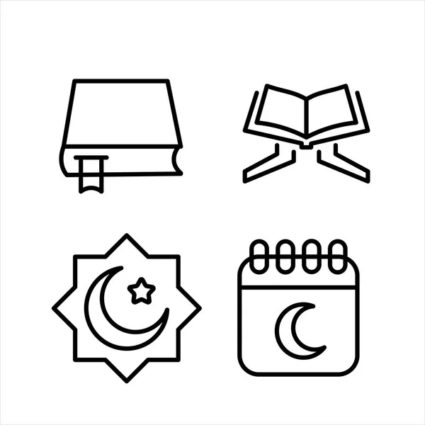 Ramadan Ikon Set Med Islamisk Kalender Fasta Helig Bok Halvmåne — Stock vektor