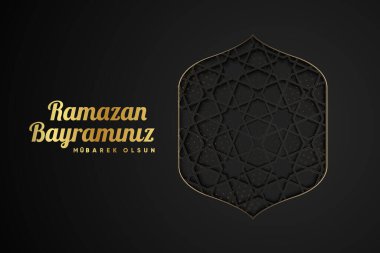 İslami selamlar Ramazan Kareem. Fenerli ve hilal aylı geçmiş tasarımı. (Çeviri: Ramazan Bayramnz Mubarek olsun.)