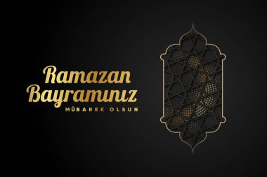 İslami selamlar Ramazan Kareem. Fenerli ve hilal aylı geçmiş tasarımı. (Çeviri: Ramazan Bayramnz Mubarek olsun.)