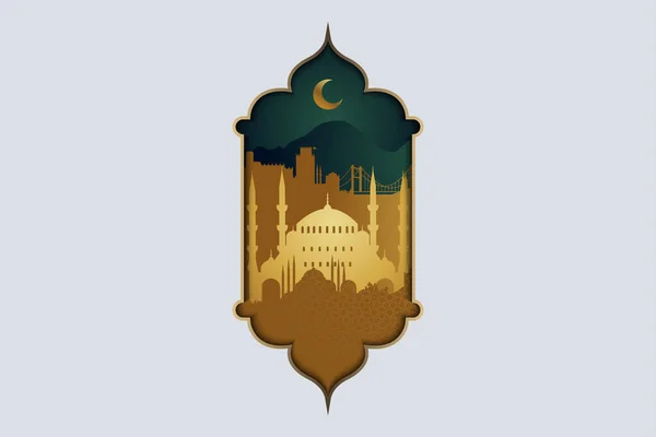 Islámské Pozdravy Ramadán Kareem Karty Design Pozadí Lucernami Srpek Měsíc — Stockový vektor