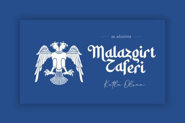 1071 Ağustos, Malazgirt Zaferi Kutlu Olsun. (Mutlu Malazgirt Zaferi) Tebrik kartı, afiş, sosyal medya şablonu, sancak vektör illüstrasyonu.