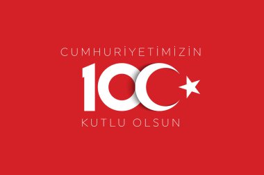 Türkiye Cumhuriyeti 'nin 100. yılı. (Türkçe: Cumhuriyetimiz 100 yanda) Türkiye Cumhuriyeti 100 yaşında. Vektör illüstrasyonu, poster, kutlama kartı, grafik, post ve hikaye tasarımı.