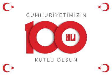 Türkiye Cumhuriyeti 'nin 100. yılı. (Türkçe: Cumhuriyetimiz 100 yanda) Türkiye Cumhuriyeti 100 yaşında. Vektör illüstrasyonu, poster, kutlama kartı, grafik, post ve hikaye tasarımı.