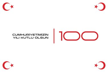 Türkiye Cumhuriyeti 'nin 100. yılı. (Türkçe: Cumhuriyetimiz 100 yanda) Türkiye Cumhuriyeti 100 yaşında. Vektör illüstrasyonu, poster, kutlama kartı, grafik, post ve hikaye tasarımı.