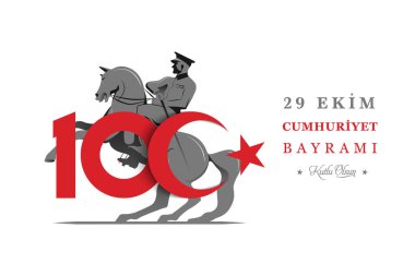 Türkiye Cumhuriyeti 'nin 100. yılı. (Türkçe: Cumhuriyetimiz 100 yanda) Türkiye Cumhuriyeti 100 yaşında. Vektör illüstrasyonu, poster, kutlama kartı, grafik, post ve hikaye tasarımı.