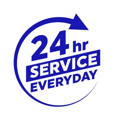24 saat ok döngüsü simgesi, 24 saat döngü işareti, açık sipariş uygulaması veya teslimatı, tüm gün iş ve hizmet, Vektör tasarım illüstrasyonu