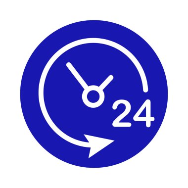 24 saat ok döngüsü simgesi, 24 saat döngü işareti, açık sipariş uygulaması veya teslimatı, tüm gün iş ve hizmet, Vektör tasarım illüstrasyonu