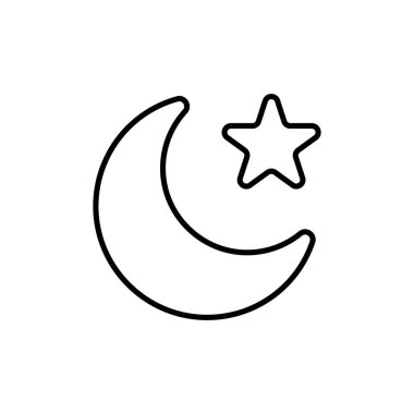 Arka planda Ay ve yıldızlar vektör simgesi. Düz Ay Simgesi. Gece sembolü. Vektör çizimi. EPS10.