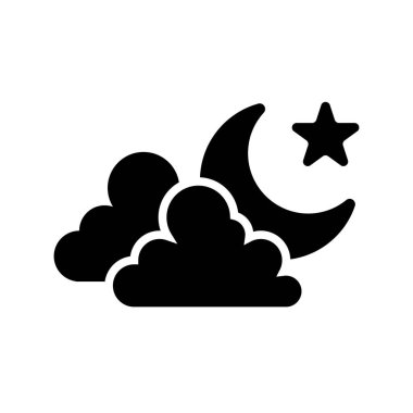 Arka planda Ay ve yıldızlar vektör simgesi. Düz Ay Simgesi. Gece sembolü. Vektör çizimi. EPS10.