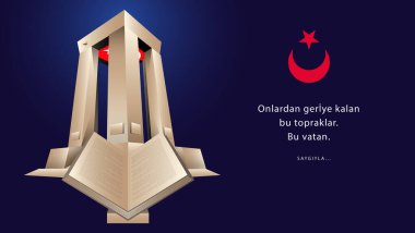 18 mart anakkale Zaferi Kutlu Olsun Çanakkale Anıtı ve Türk Bayrak Vektörü. Tercümesi: 18 Mart, Mutlu Anakkale Zaferi.