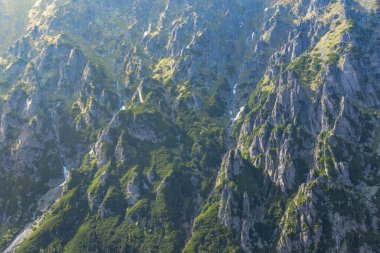 Morskie Oko 'dan Beş Gölet Vadisi' ne giden mavi turist patikasından bir görüntü..