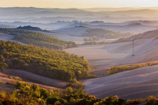 Krajobraz Wiejski Toskania Świetle Zachodzącego Słońca — Zdjęcie stockowe