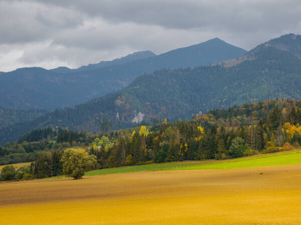 Autumn Mountain Landscape. View of the Low Tatras. Zilina Region. Beszeniowa. Slovakia.