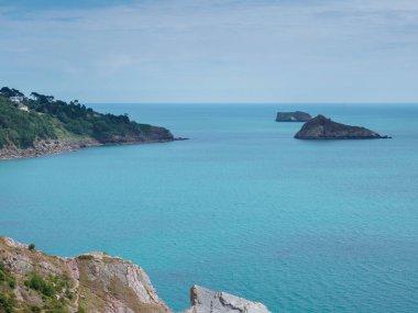 Deniz Burnu. Tor Bay 'in güney ucundaki kayalık sahil kıyısı. Devon' ın Torbay bölgesinde Brixham yakınlarında. Büyük Britanya.
