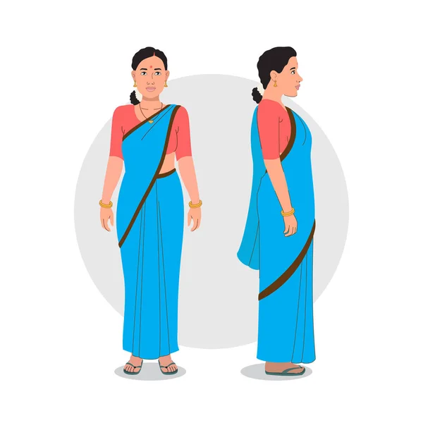 Sari ön ve yan görünümlü Hintli kadın.