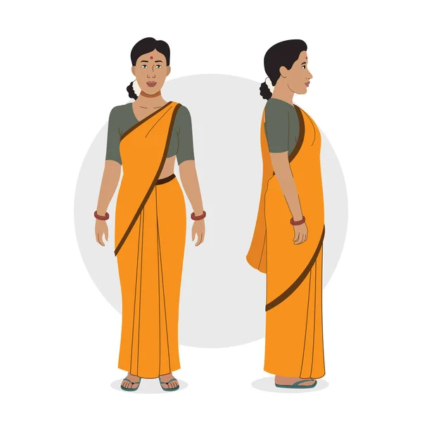 Sari öndeki Hintli kadın ve geleneksel Hint sarisi içindeki Hintli kadın