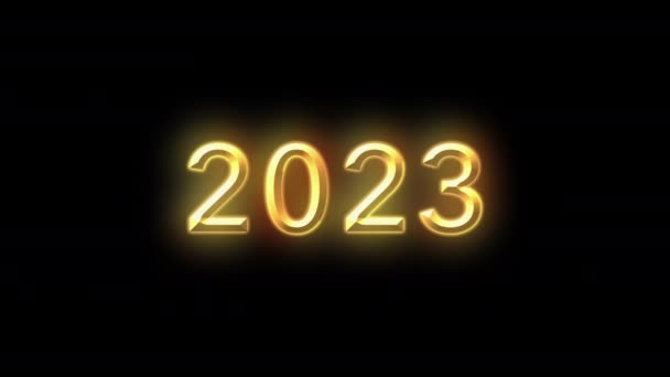 2023年假日 在黑色背景上铺上了带有粒子的动画 新年快乐2023贺卡摘要闪烁着闪光粒子 圣诞快乐 黄金和黑色 — 图库视频影像
