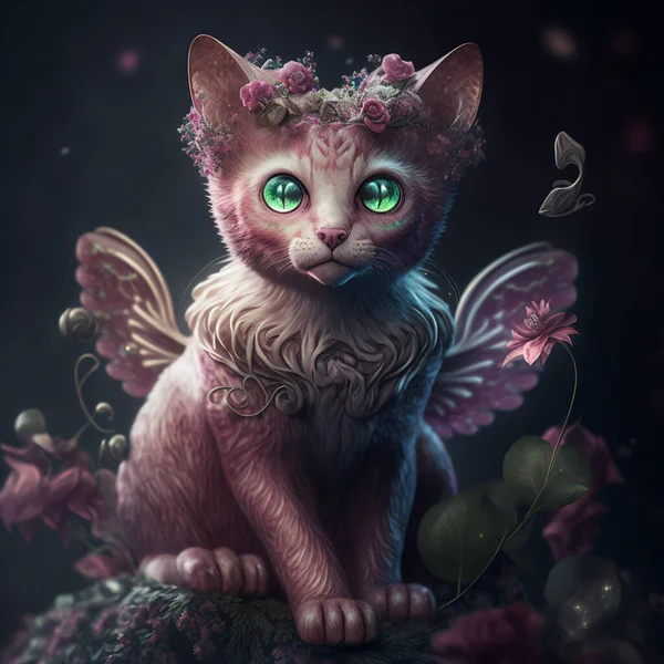 Cute pink kitten with wings