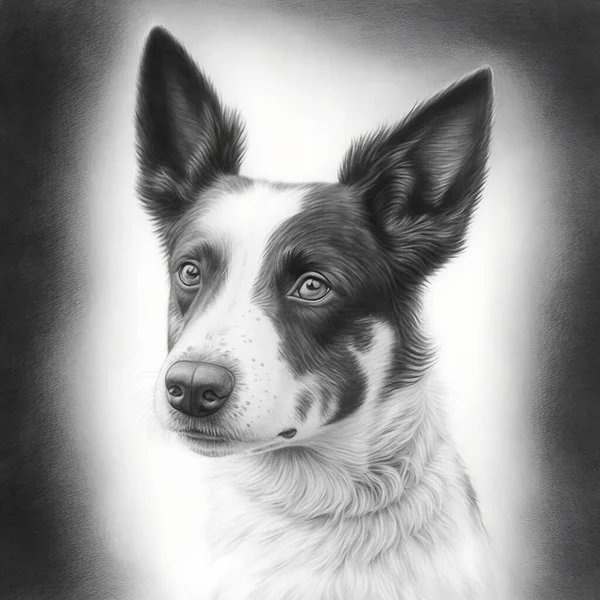Dog Szpic drawn in pencil, black and white