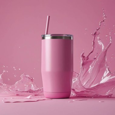 Saman ve Su Sıçratmalı Pembe Tumbler