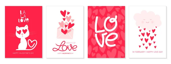 Happy Valentine Day Trendy Greeting Cards Red Background Abstract Poster — Archivo Imágenes Vectoriales