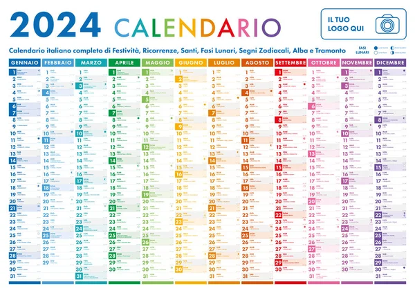 2024 Italian Planner Calendar Vertical Months White Background — Archivo Imágenes Vectoriales