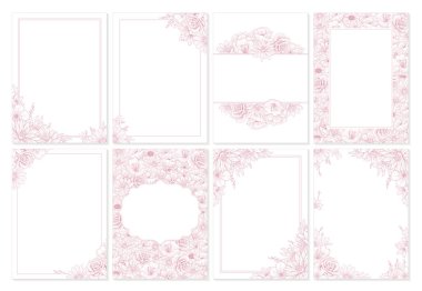 Zarif çiçek logoları seti. Sınırlar ve bölmeler, köşeler ve dallar. Boho Hand çizgili düğün otları, davetiye için ayrılan tarih kartı. Botanik kırsal trend yeşilliği